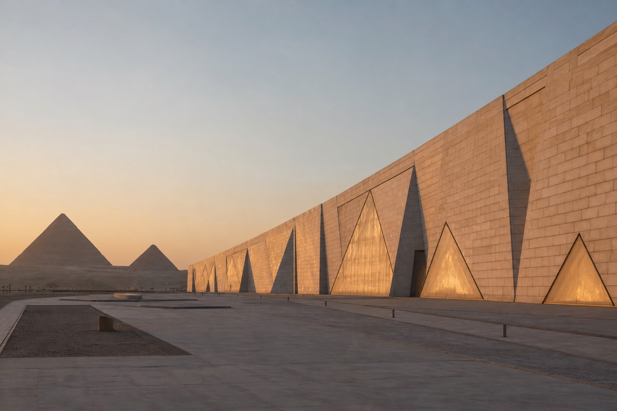 The Grand Egyptian Museum's angular stone facade