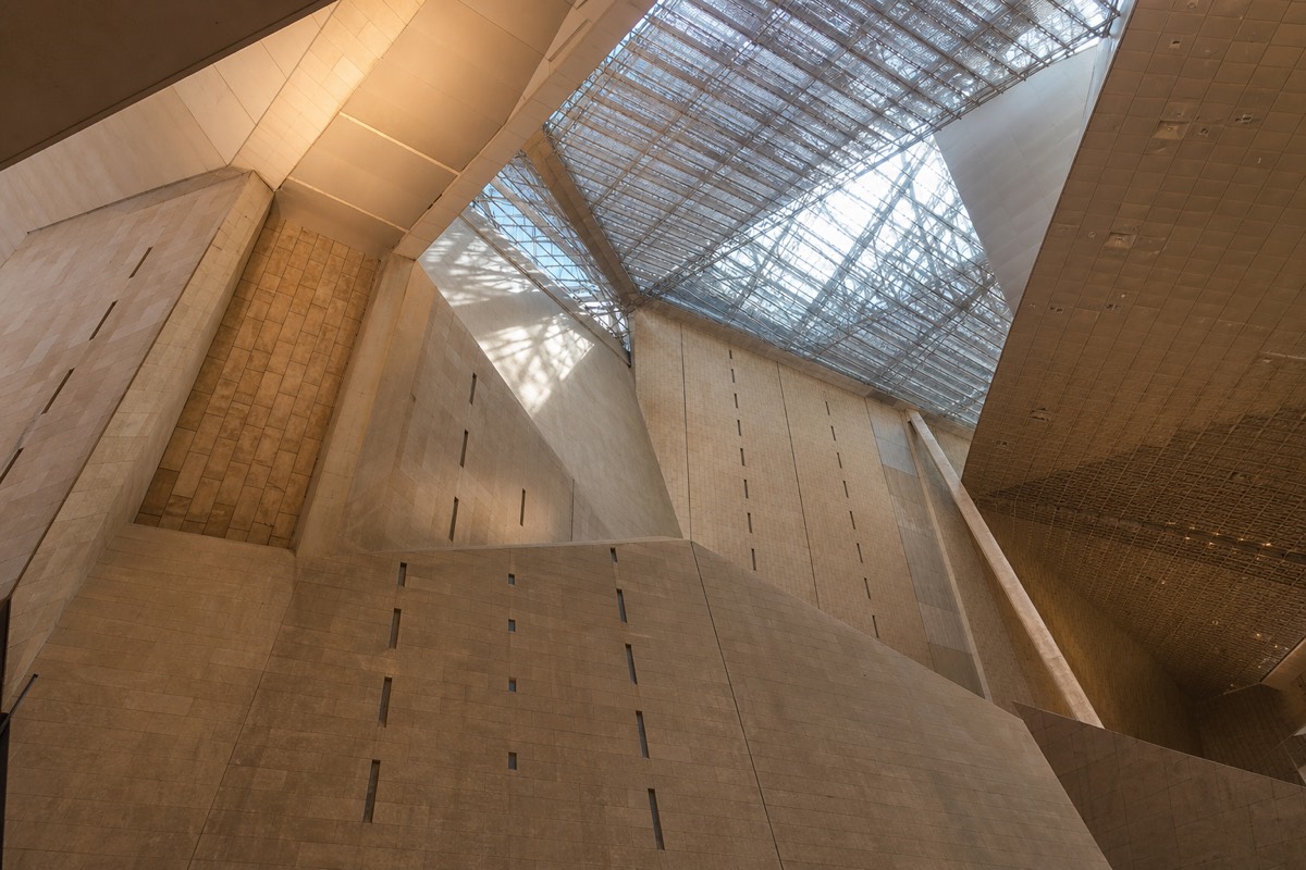 The soaring atrium of the Grand Egyptian Museum