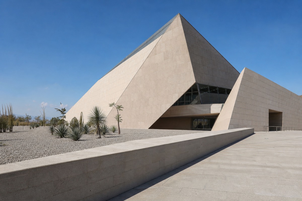 The Grand Egyptian Museum's angular stone facade