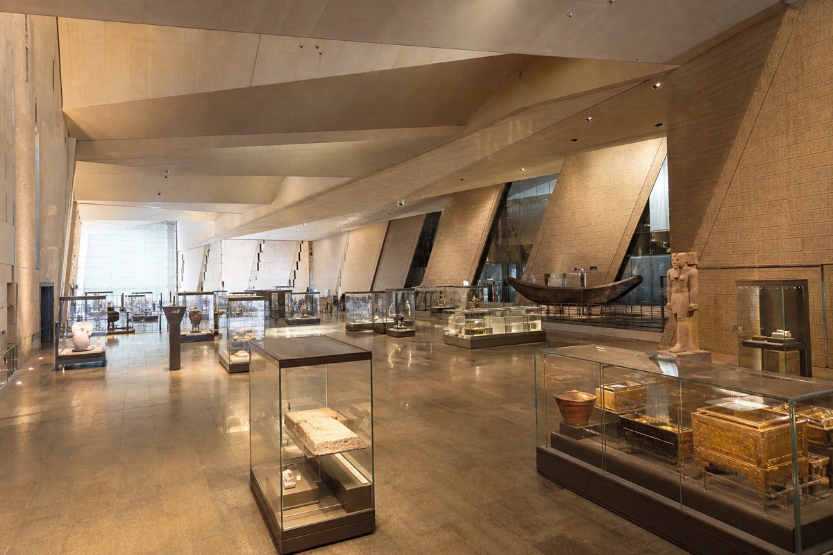 Inside the main galleries of the Grand Egyptian Museum