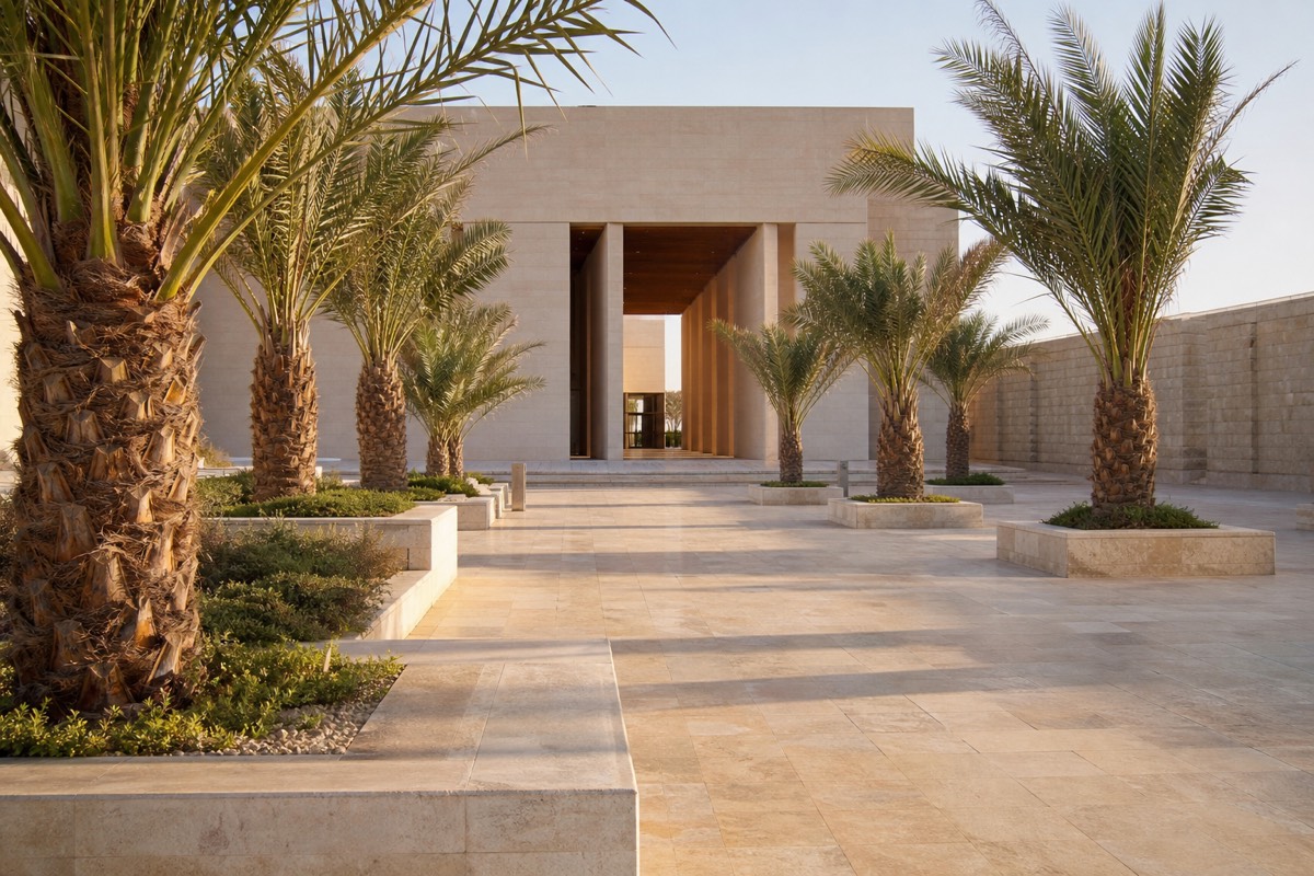 The arrival plaza at the Grand Egyptian Museum
